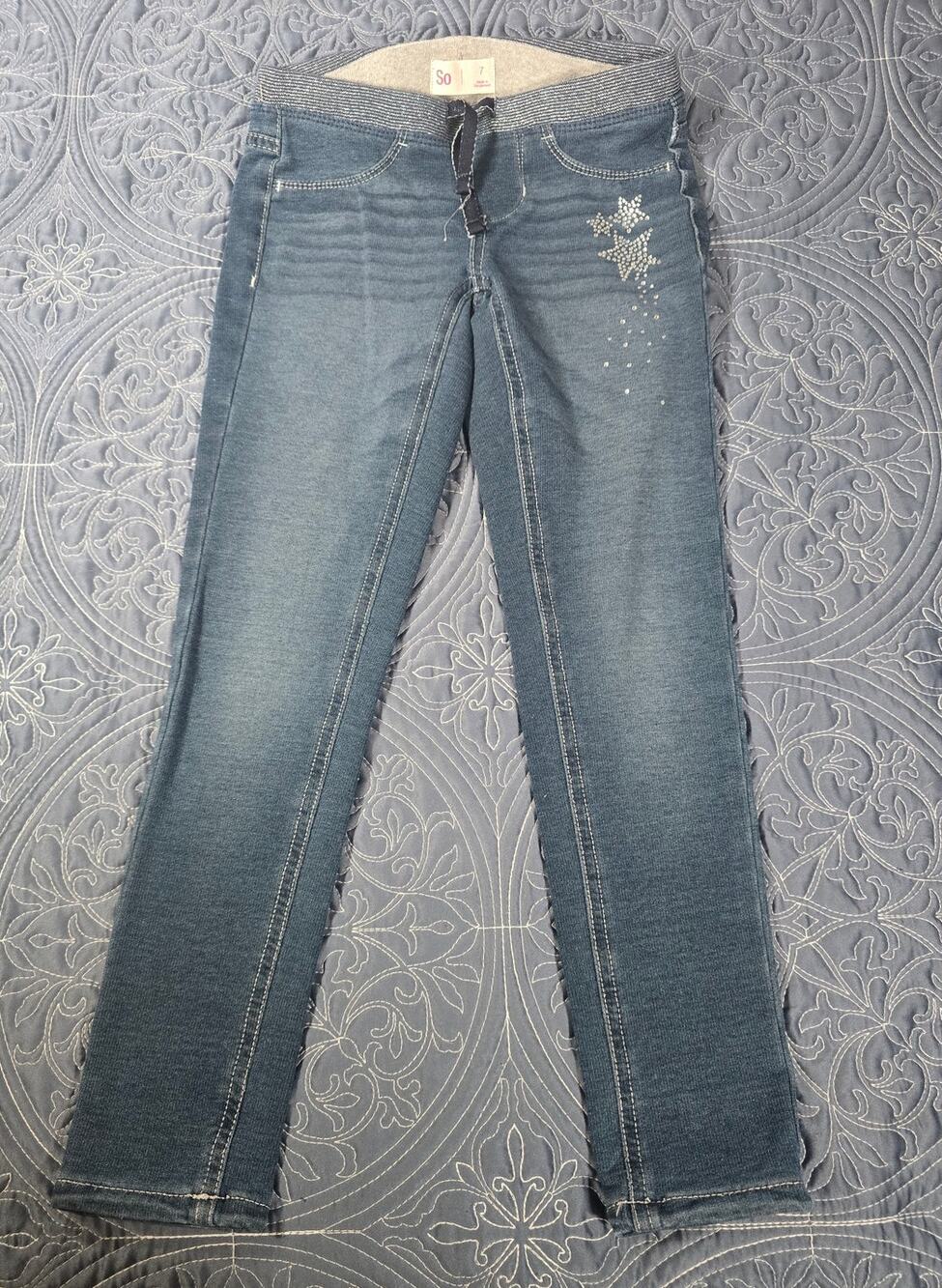 SO Star Rhinestone Jeggings Girls Size 7 - Y2K Sparkle Denim Jeans